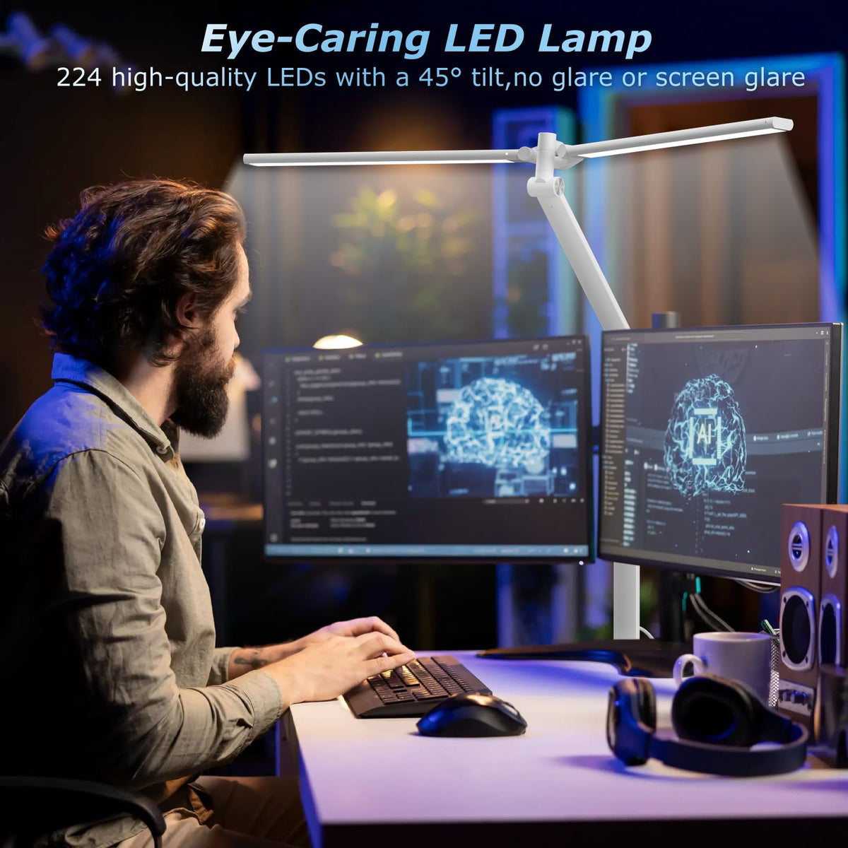 Airlonv LED Desk Lamp with Clamp, 17" Stepless Dimming Light