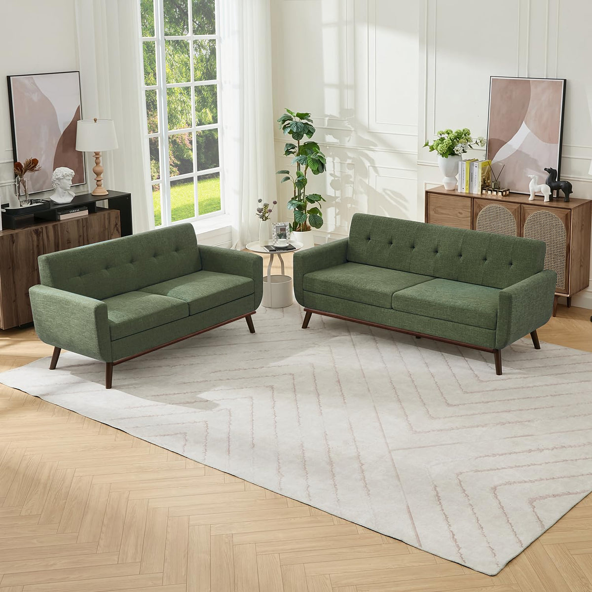 Kingfun 65" W Love Seat Sofa, Mid Century Modern Decor Loveseat Couches for Living Room, Button Tufted Upholstered Small Couch for Bedroom, Solid and Easy to Install Love Seats Furniture