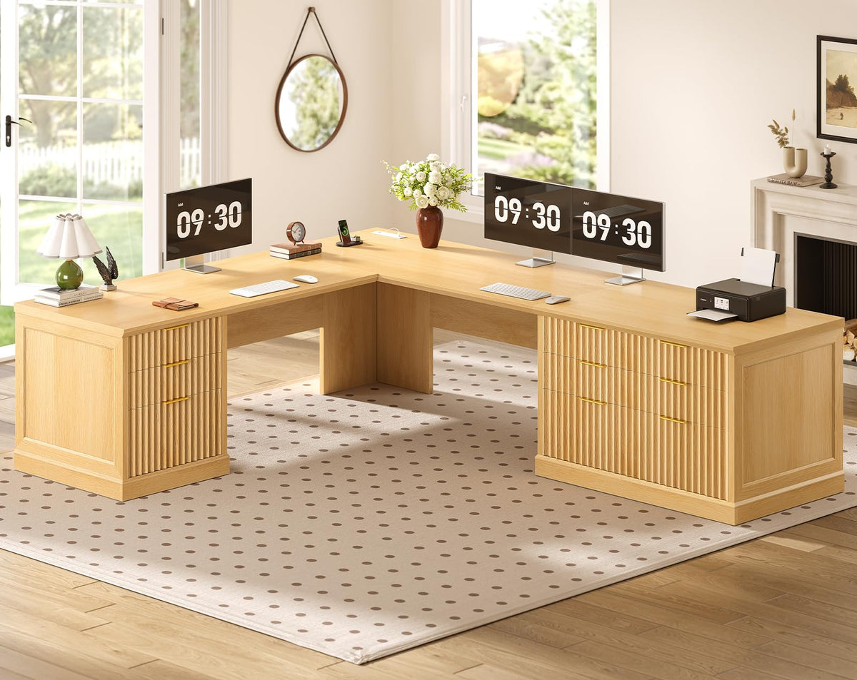 SEDETA Farmhouse Desk with Drawers for Home Office