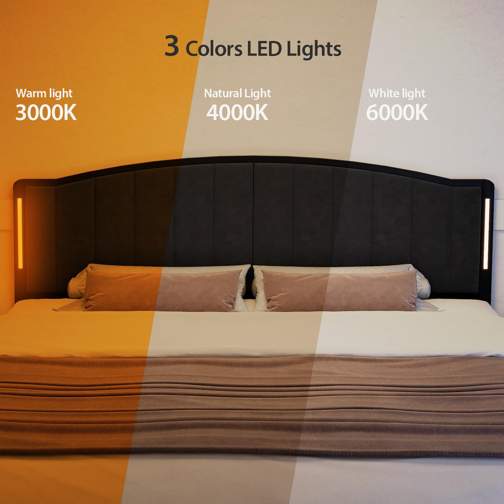Salamir Headboard for Bed with LED Lights, Upholstered Vertical Channel Tufting Head Boards, Linen Fabric Bed Headboard Only, Study & Comfortable, Ideal for Bedroom, Dorm, Guest Room, Grey