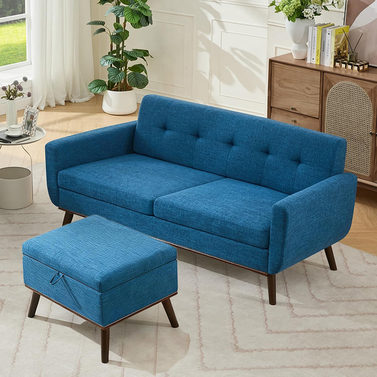 Kingfun 65" W Love Seat Sofa, Mid Century Modern Decor Loveseat Couches for Living Room, Button Tufted Upholstered Small Couch for Bedroom, Solid and Easy to Install Love Seats Furniture