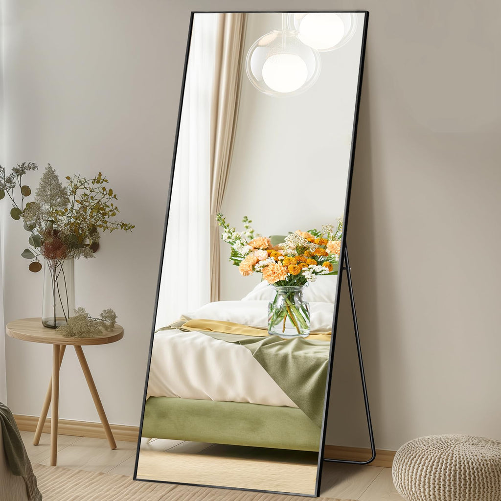 Aidoly Mirror Full Length, Upgraded Body Wall Mirrors with Shatter-Proof Glass, Floor Standing, Hanging or Leaning, Tall Mirror with Stand Aluminum Alloy Frame for Bedroom Cloakroom