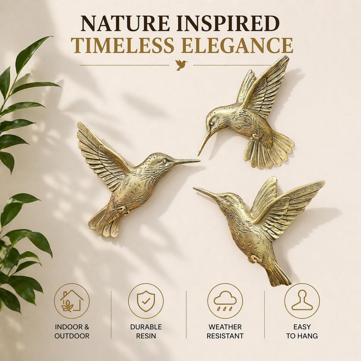 GUSFREUD Hummingbird Wall Decor – Antique Copper Bird Wall Art Sculptures for Home Decor