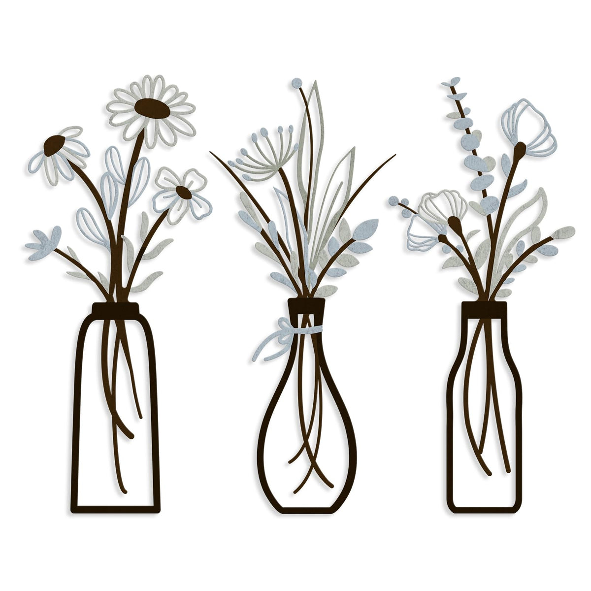 Pigort 3 Pieces Metal Flowers Wall Arts - Rustic Farmhouse Style Décor Metal Wall Art Black Minimalist Flower Natural Themed Wall Decors for Home Bedroom Dining Room Housewarming