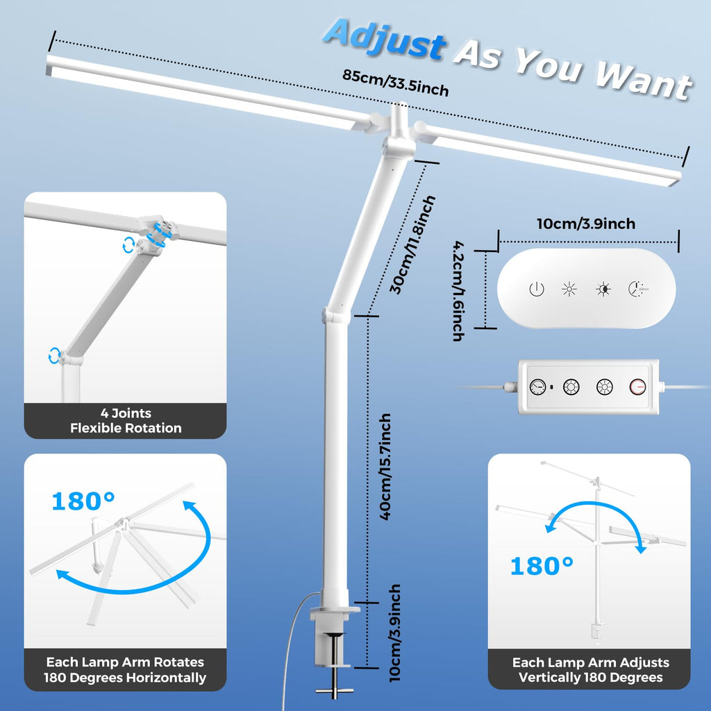 Airlonv LED Desk Lamp with Clamp, 17" Stepless Dimming Light