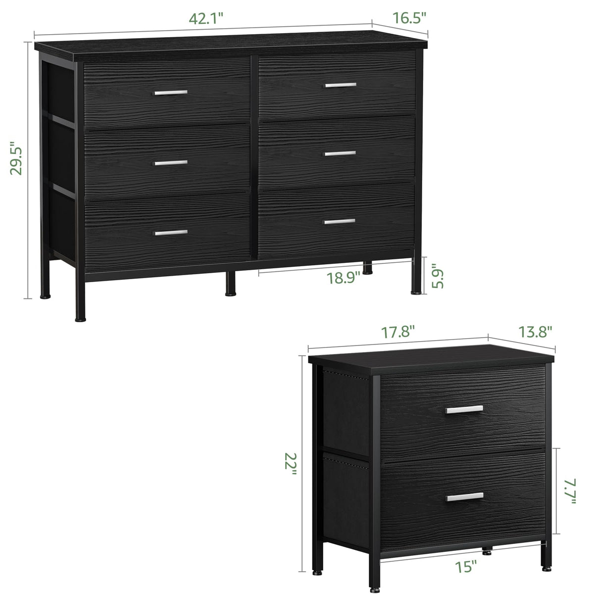 KAI-ROAD Dresser and Nightstand Set 3 Piece Dresser with 6 Fabric Drawers for Bedroom Sets Modern