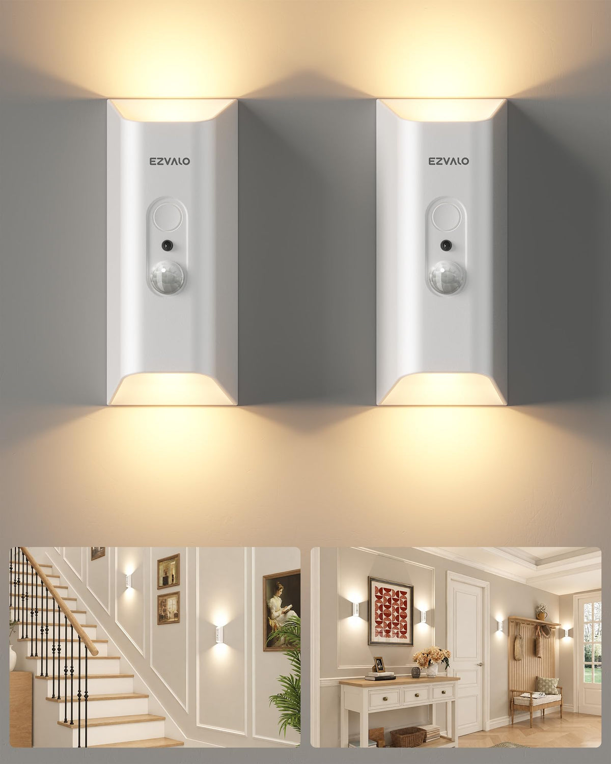 EZVALO Motion Sensor Wall Light with Remote Control, Wireless Wall Lamp, 3 Color Temps, Dimmable, Magnetic, LED Indoor Rechargeable Wall Sconce, 4000mAh, for Hallway, Stair, Bedroom, Renters