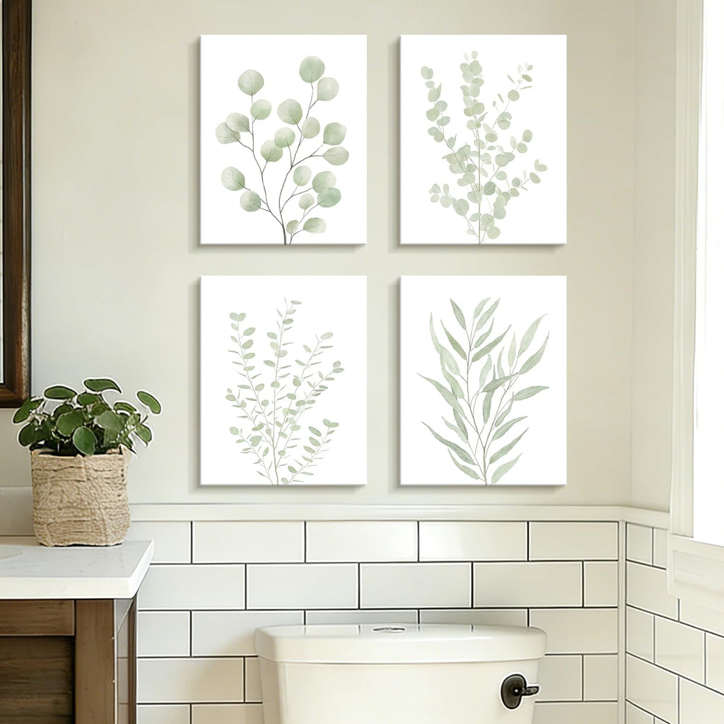 Drsoum Botanical Plant Framed Wall Art Boho Wall Decor for Bathroom Sage Green Eucalyptus Leaf Prints Minimalist Aesthetic