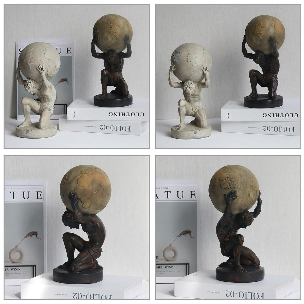 Lukitas Atlas Holding Up World Statue and Sculpture, Resin
