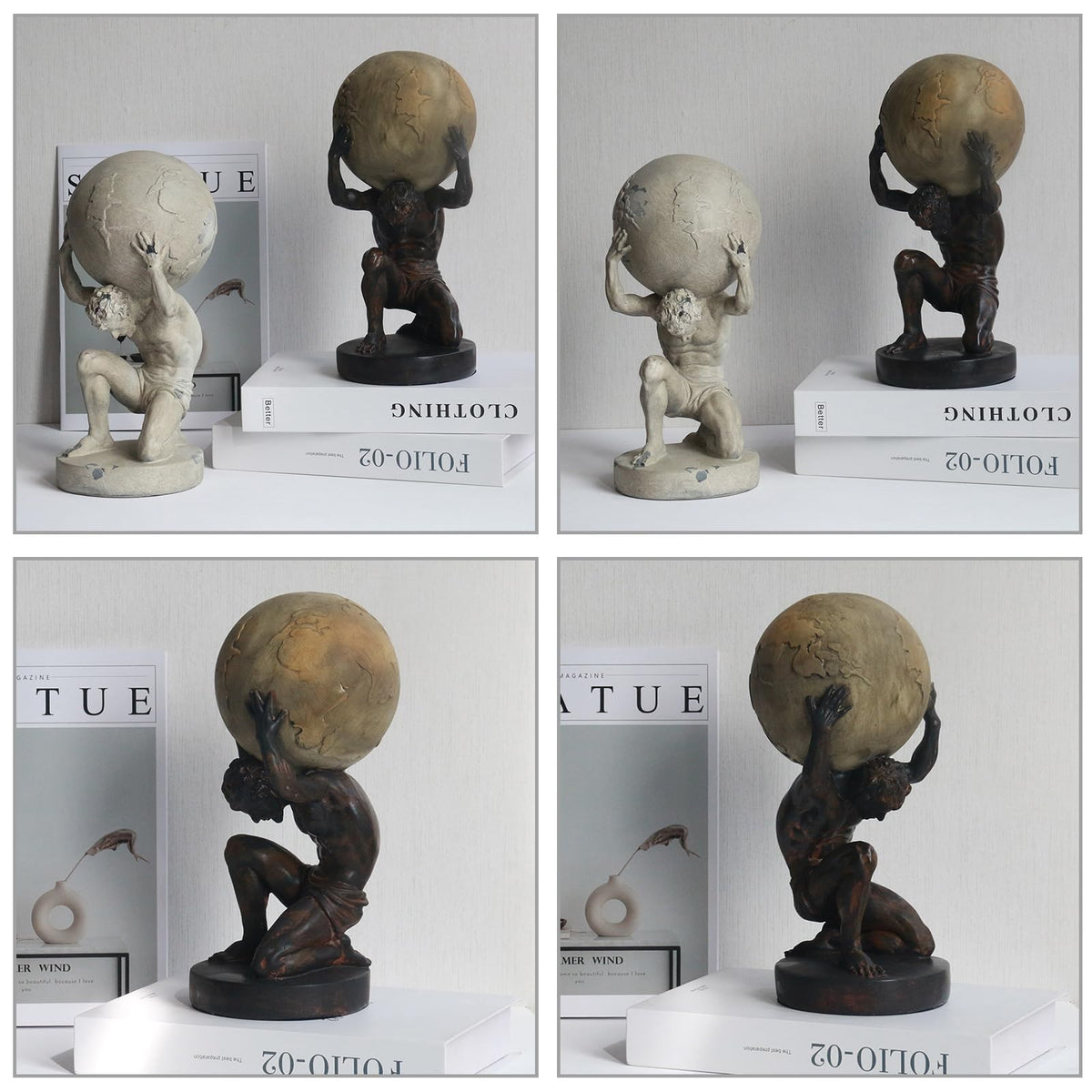 Lukitas Atlas Holding Up World Statue and Sculpture, Resin