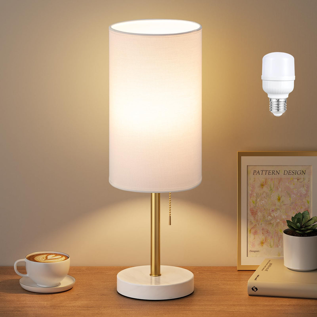 Dicoool Pull Chain Bedside Lamps for Bedroom,Small Lamp