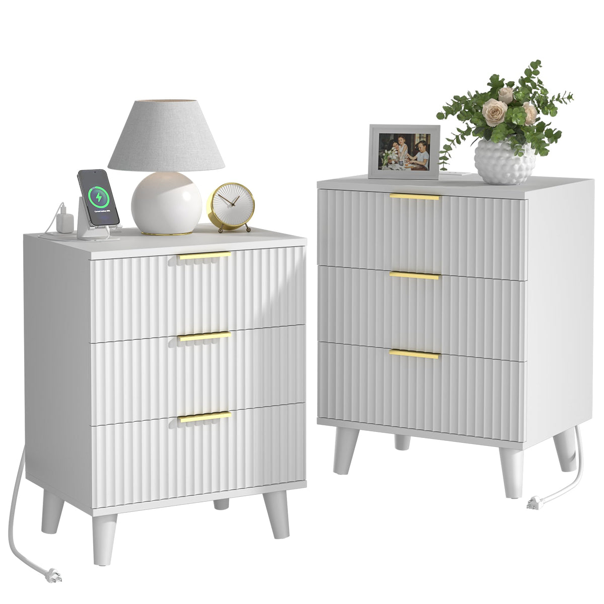 Lulive Wood Black Dresser for Bedroom Fluted Modern Chest of Drawers Storage Organizer