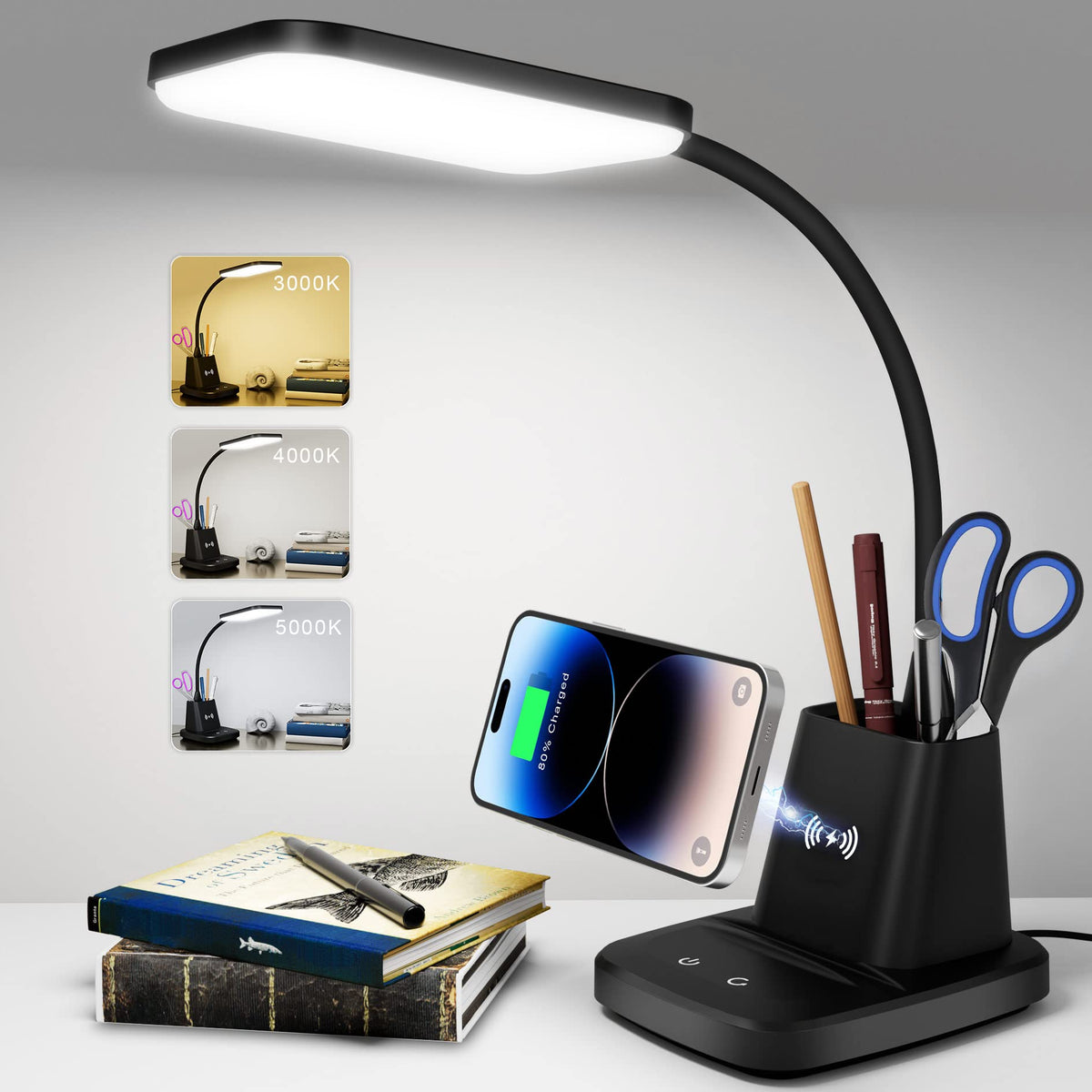 Sailstar Desk Lamp, Wireless Charger Small Desk Lamp, 3 Color Modes