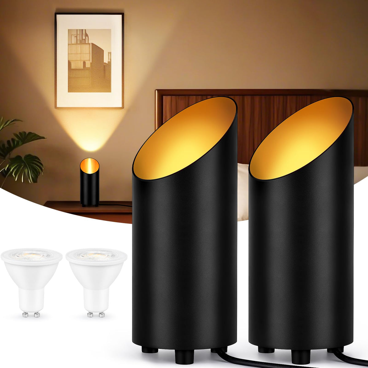 GeyouLux Uplighting Indoor Floor Can Light, 6W Up Lights with 2700K LED GU10 Bulbs