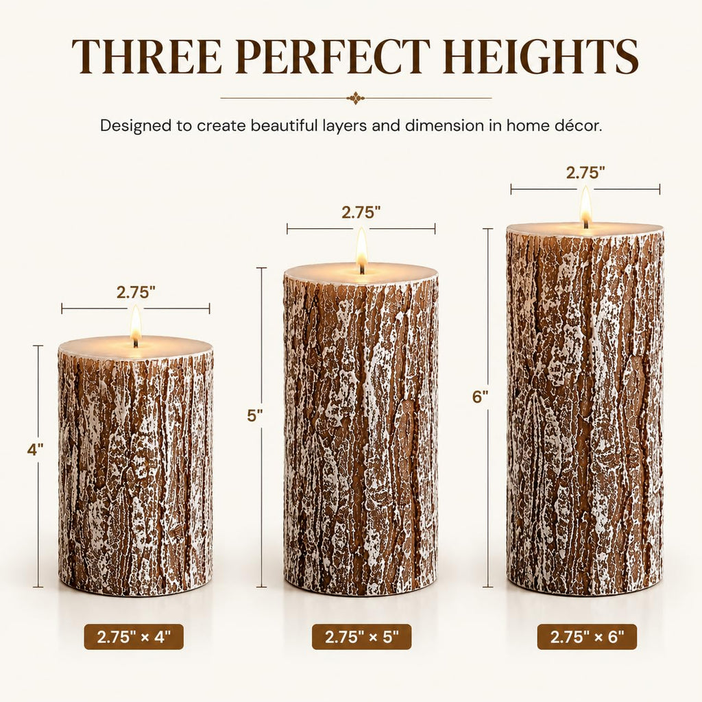 MOSROAD Rustic Pine Tree Pillar Candle Set of 3, Unscented Home Decor