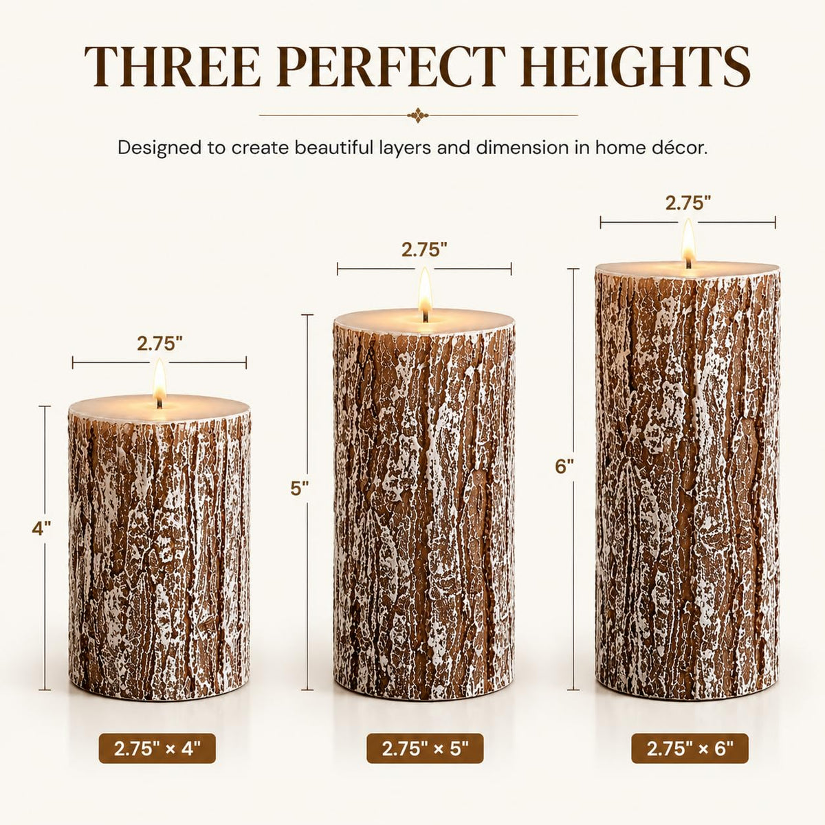 MOSROAD Rustic Pine Tree Pillar Candle Set of 3, Unscented Home Decor