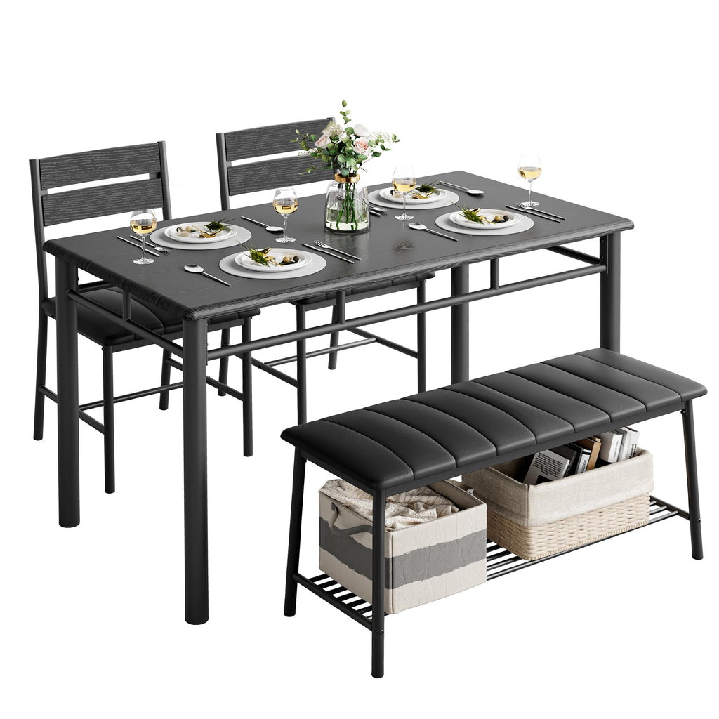 IRONCK Dining Table Set for 4, Kitchen Table with Upholstered Bench and 2 Chairs, Kitchen Table and Chairs Set for Small Space, Apartment