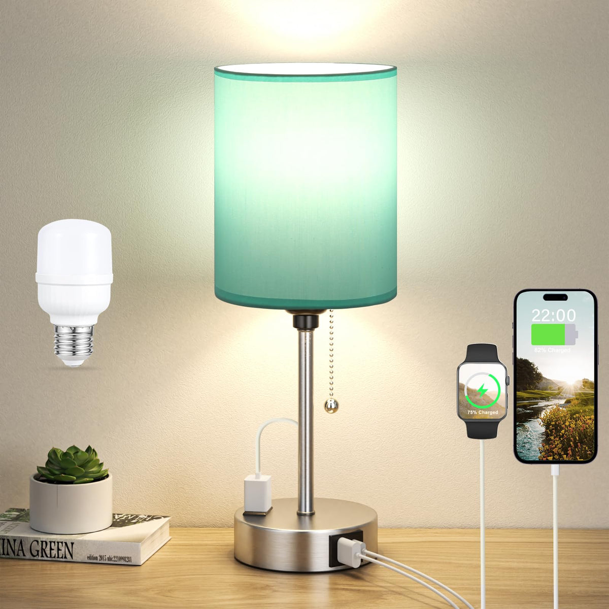 Dicoool Pull Chain Bedside Lamps for Bedroom,Small Lamp