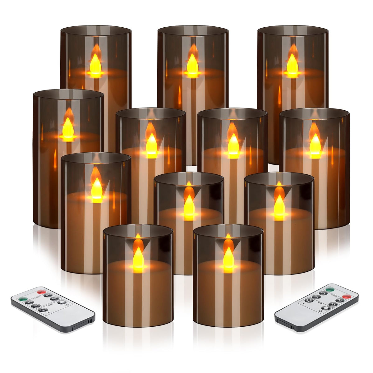 wemarry Flameless Candles 4" 5" 6" Acrylic Glass Pillars 3" Diameter Battery Operated Flickering Candles Include 8-Key Remote with Timer Function 400+ Hours