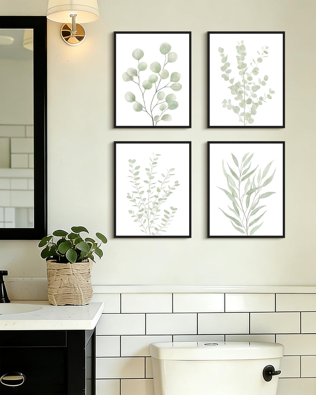 Drsoum Botanical Plant Framed Wall Art Boho Wall Decor for Bathroom Sage Green Eucalyptus Leaf Prints Minimalist Aesthetic