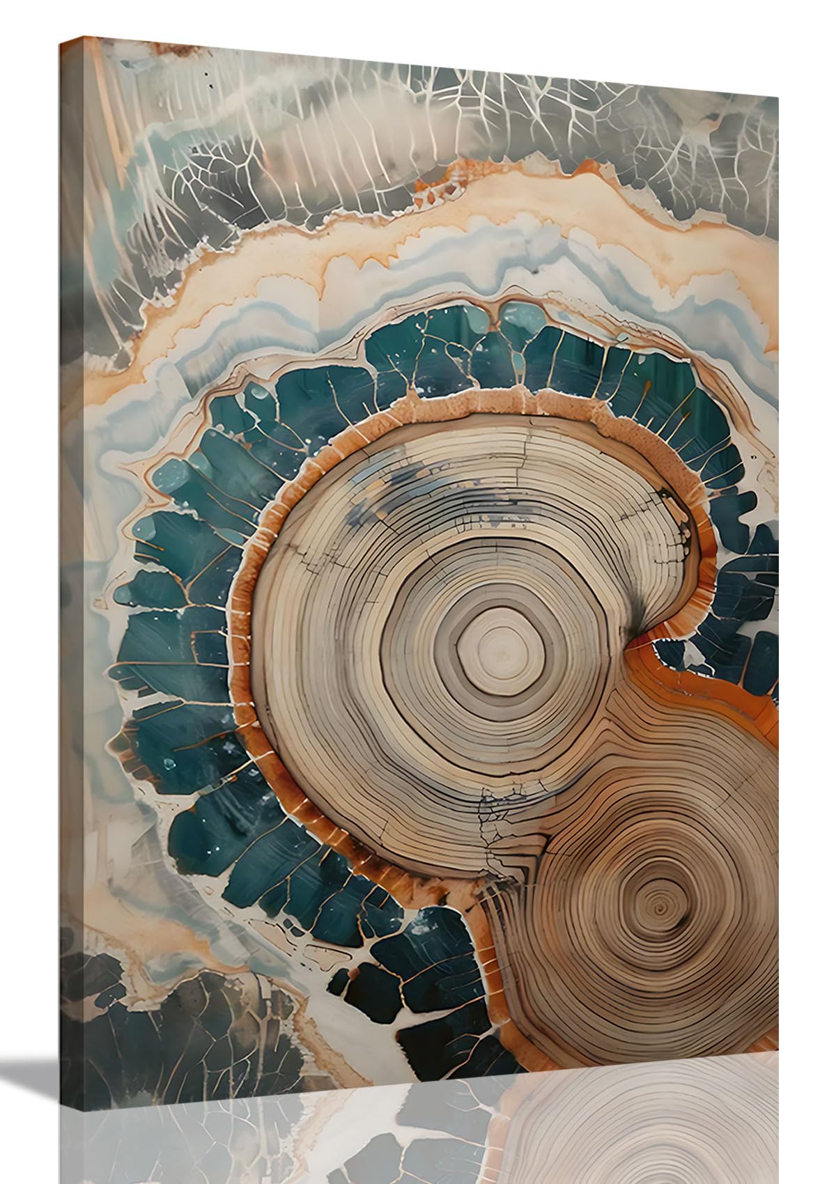 IBHJSART Framed Tree Ring Canvas Wall Art Abstract Colorful Wood Stump Decor Painting Prints Modern Minimalist Pictures Neutral Nature Rustic Farmhouse Living Room Bedroom Bathroom Office