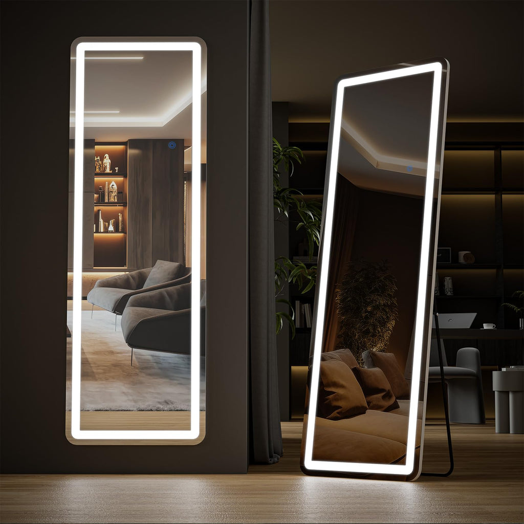 DUMOS Full Length Mirror Body Floor Mirror for Bedroom or Cloakroom, Can Stand Alone, Hang or Lean Against Wall, Tall Wall Mirror with Stand and Sleek Aluminum Alloy Thin Frame