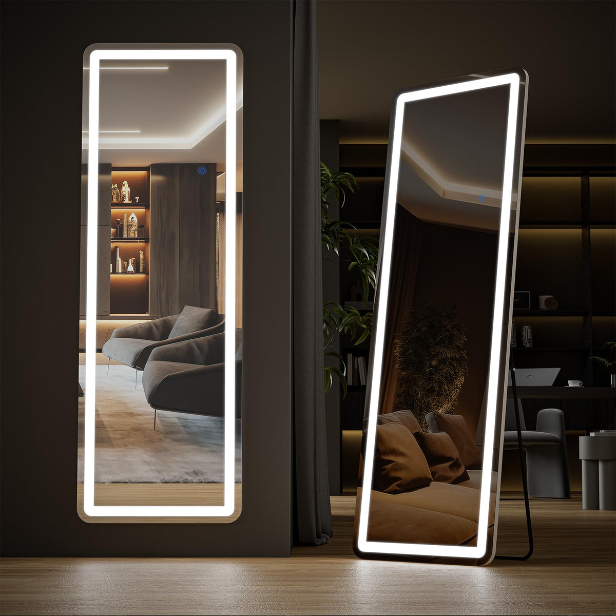 DUMOS Full Length Mirror Body Floor Mirror for Bedroom or Cloakroom, Can Stand Alone, Hang or Lean Against Wall, Tall Wall Mirror with Stand and Sleek Aluminum Alloy Thin Frame