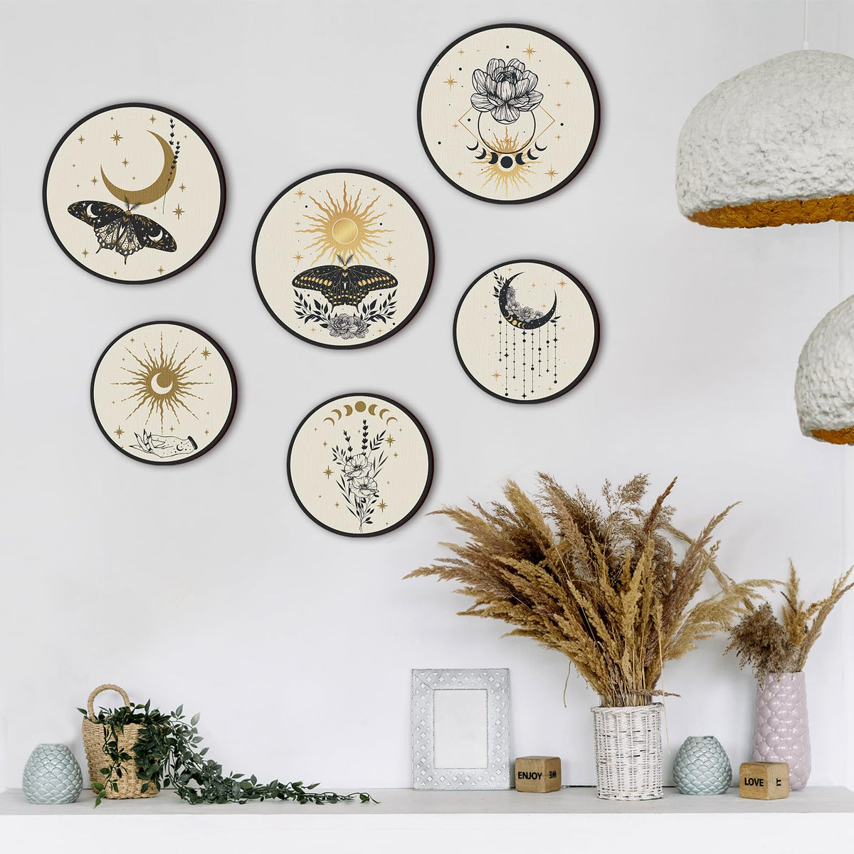 Barydat 6 Pcs Boho Wooden Plant Wall Art Decor