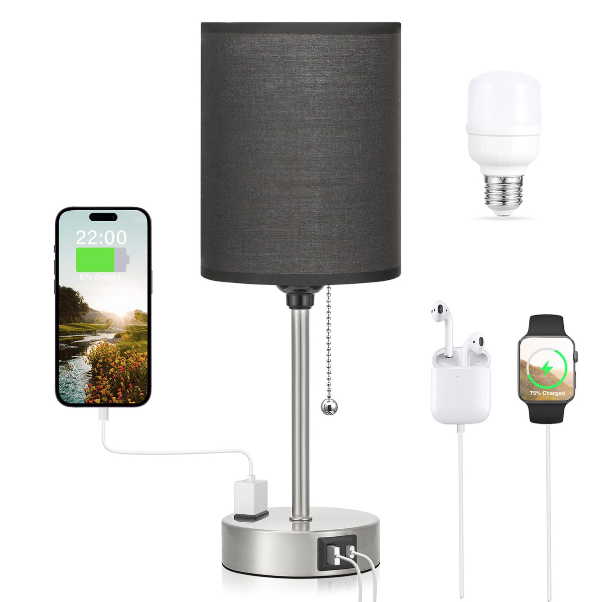 Dicoool Pull Chain Bedside Lamps for Bedroom,Small Lamp