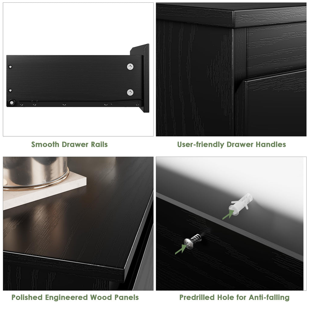 Bamjoy Nightstand with 3 Drawers, Beside Table with Drawers for Bedroom, Small Side Table Storage Cabinet 3 Drawer Night Stand for Home Office