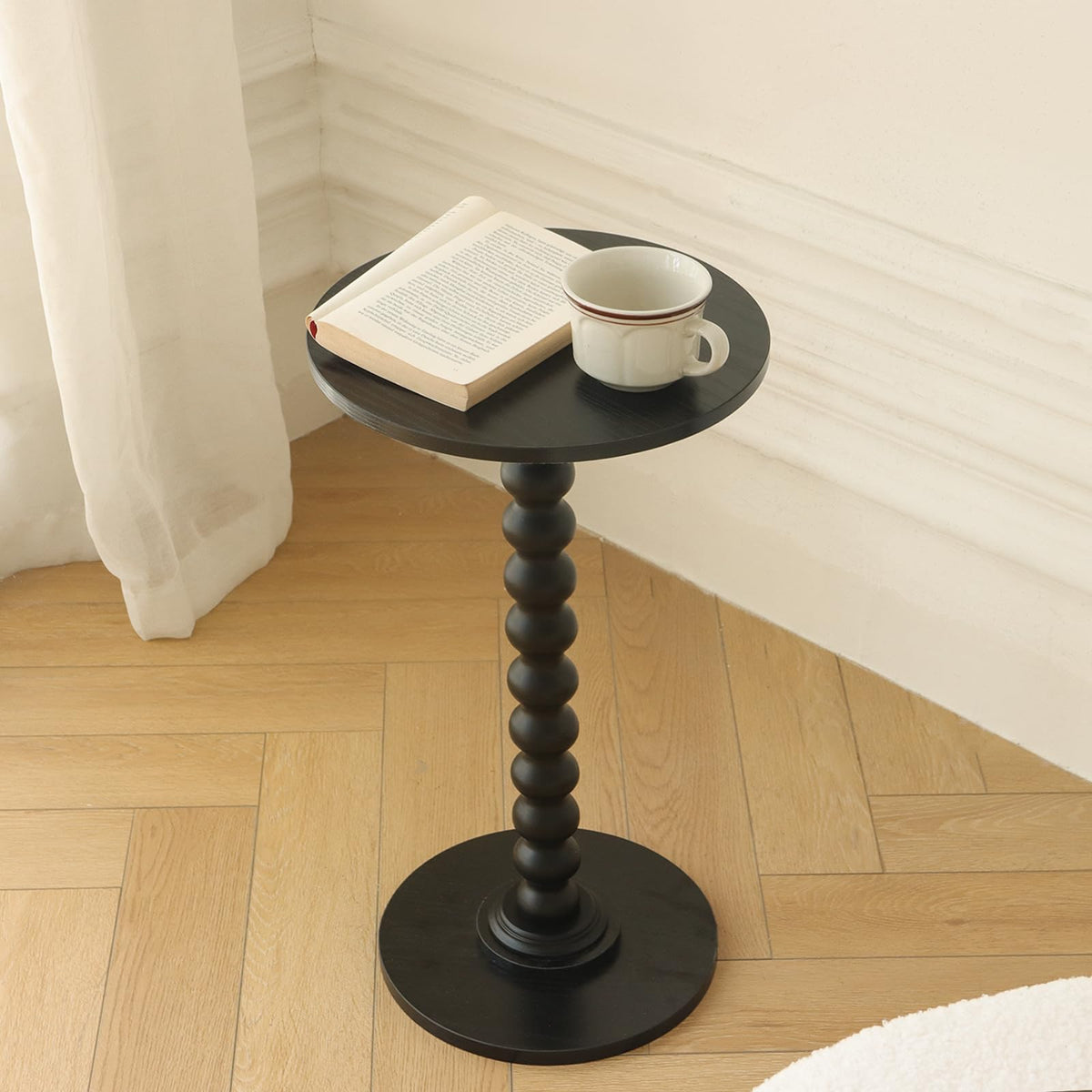 Fultyle Round Side Table, Small Drink Table for Small Spaces, Modern End Coffee Table with Solid Wood Leg for Living Room, Bedroom, Corners, and Office