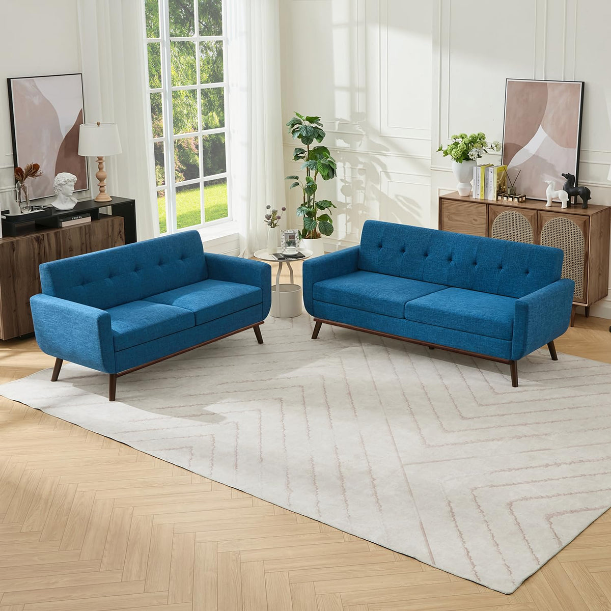 Kingfun 65" W Love Seat Sofa, Mid Century Modern Decor Loveseat Couches for Living Room, Button Tufted Upholstered Small Couch for Bedroom, Solid and Easy to Install Love Seats Furniture