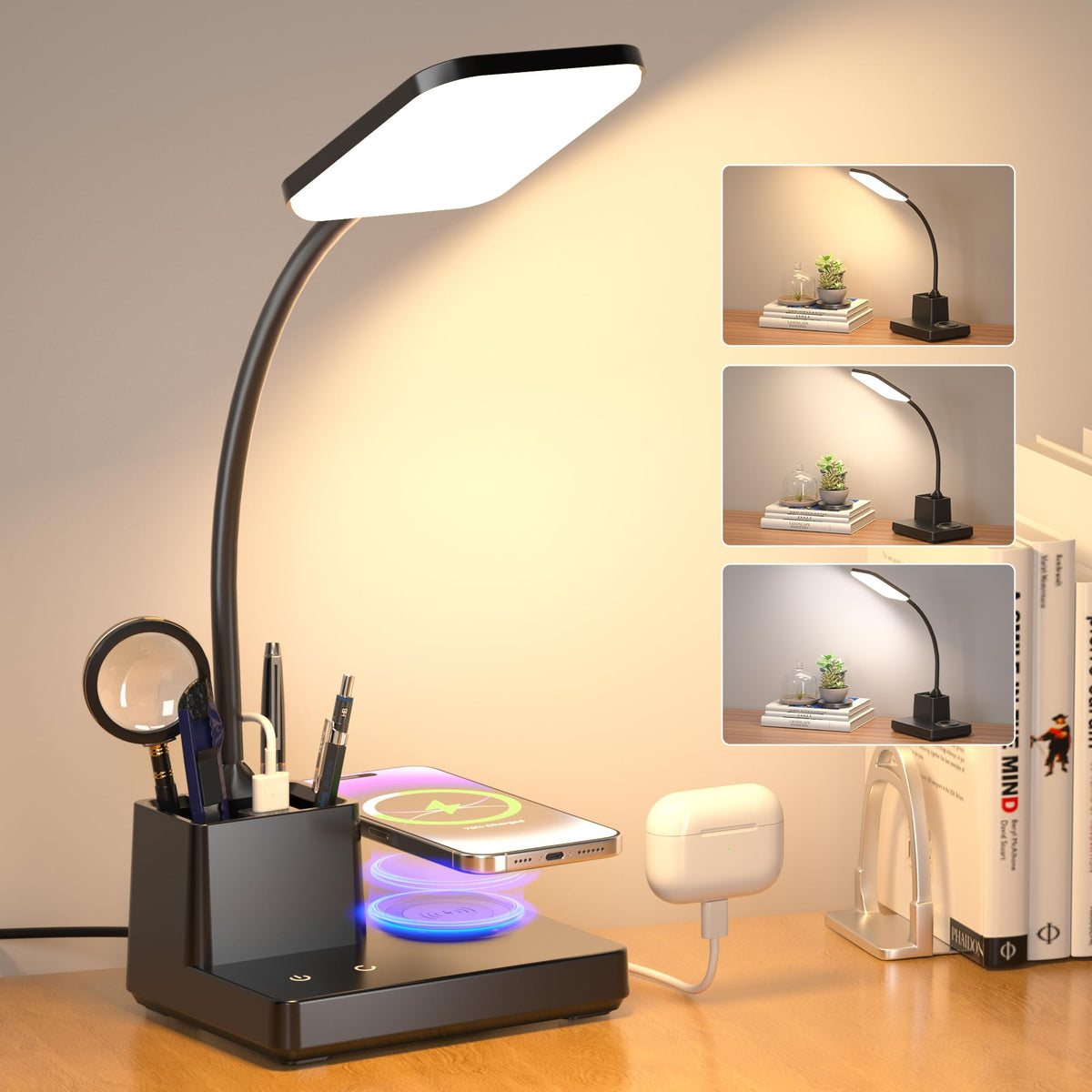 Sailstar Desk Lamp, Wireless Charger Small Desk Lamp, 3 Color Modes