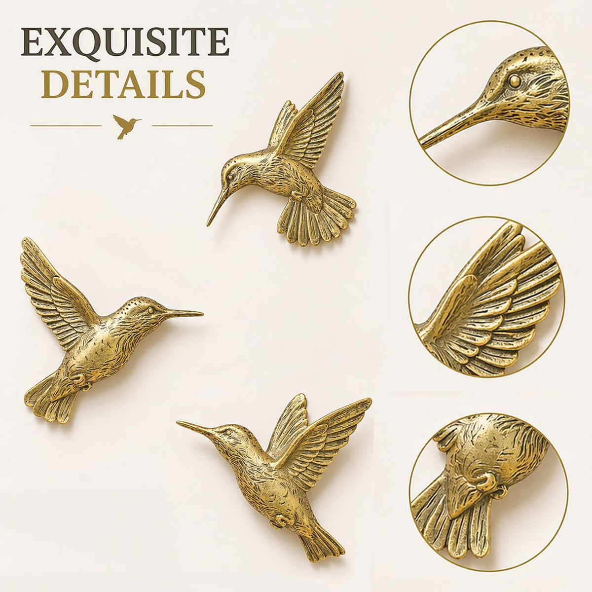 GUSFREUD Hummingbird Wall Decor – Antique Copper Bird Wall Art Sculptures for Home Decor