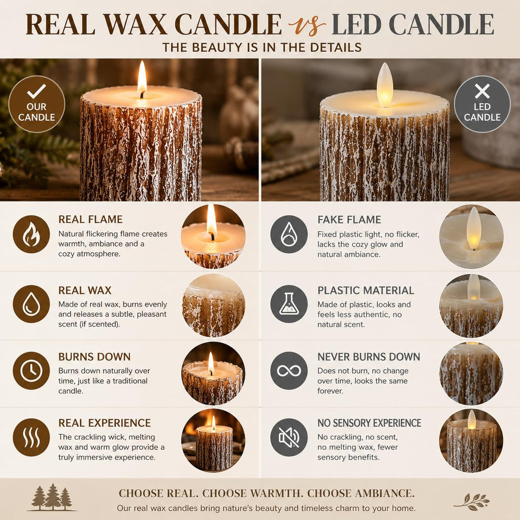 MOSROAD Rustic Pine Tree Pillar Candle Set of 3, Unscented Home Decor