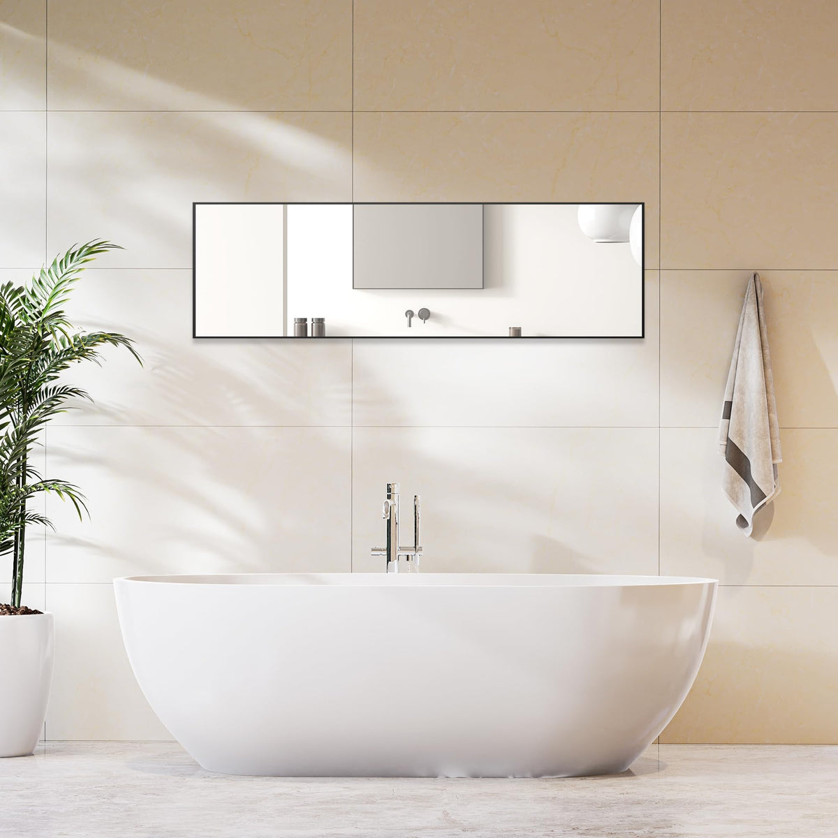 DUMOS Full Length Mirror Body Floor Mirror for Bedroom or Cloakroom, Can Stand Alone, Hang or Lean Against Wall, Tall Wall Mirror with Stand and Sleek Aluminum Alloy Thin Frame