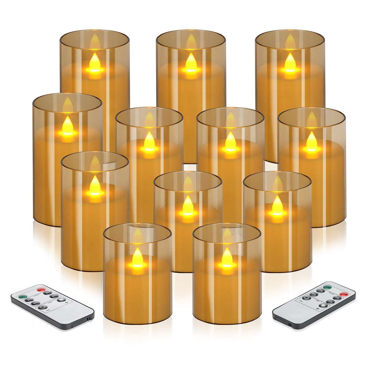 wemarry Flameless Candles 4" 5" 6" Acrylic Glass Pillars 3" Diameter Battery Operated Flickering Candles Include 8-Key Remote with Timer Function 400+ Hours