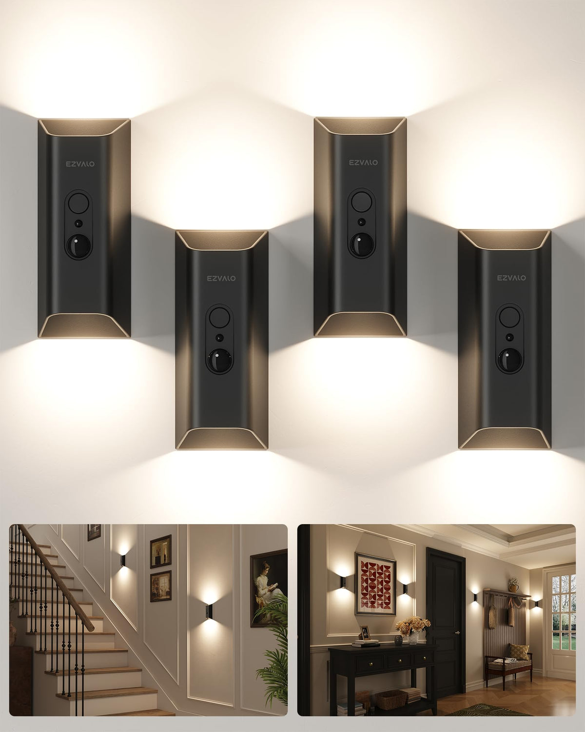 EZVALO Motion Sensor Wall Light with Remote Control, Wireless Wall Lamp, 3 Color Temps, Dimmable, Magnetic, LED Indoor Rechargeable Wall Sconce, 4000mAh, for Hallway, Stair, Bedroom, Renters