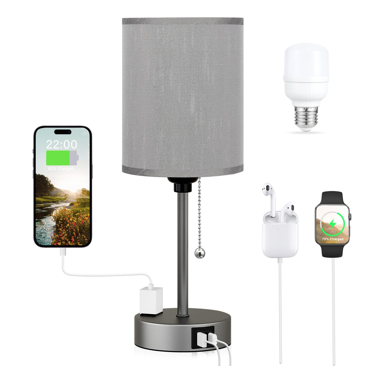 Dicoool Pull Chain Bedside Lamps for Bedroom,Small Lamp