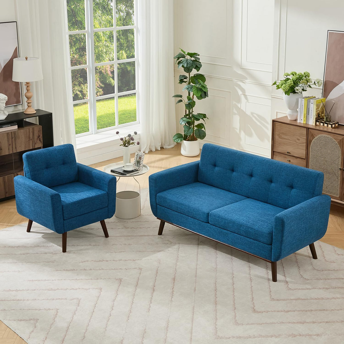 Kingfun 65" W Love Seat Sofa, Mid Century Modern Decor Loveseat Couches for Living Room, Button Tufted Upholstered Small Couch for Bedroom, Solid and Easy to Install Love Seats Furniture