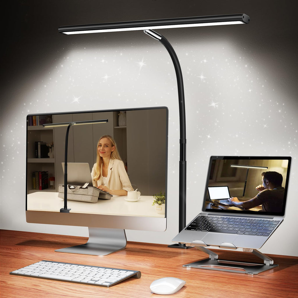 Airlonv LED Desk Lamp with Clamp, 17" Stepless Dimming Light