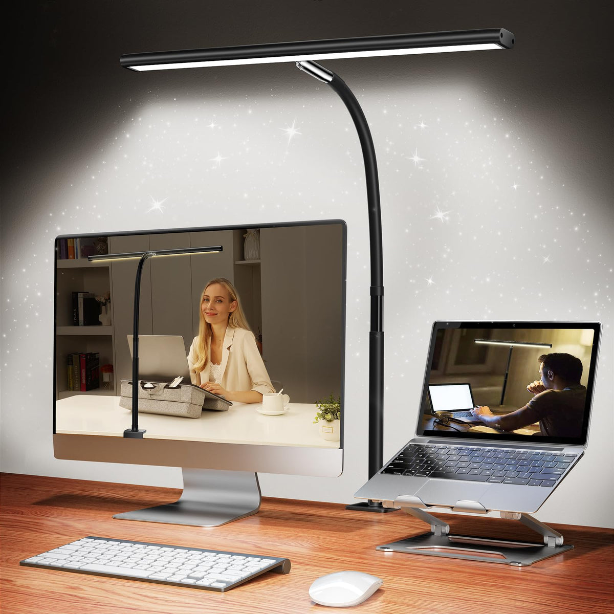 Airlonv LED Desk Lamp with Clamp, 17" Stepless Dimming Light