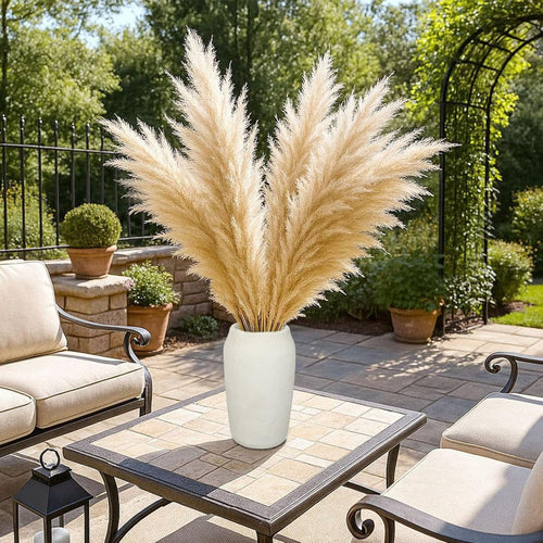 Briful Large Ceramic Rustic Vase Shabby Vintage Textured Vase, Wide Mouth Pampas Vases for Fake Flowers Branches, Farmhouse Home Décor, Weddings Shelf Table Decor, Brown