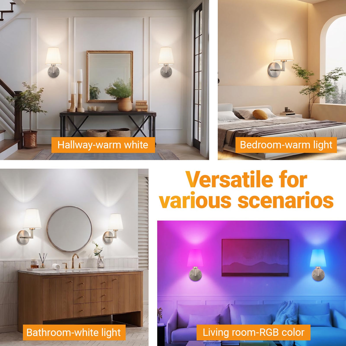 Battery Operated Wall Sconces Set Of Two, Wireless Battery Wall Light With 10000mAh RGB Rechargeable Magnetic Bulb, Rechargeable Wall Sconce With Remote Control For Bedroom, No Electrician Required