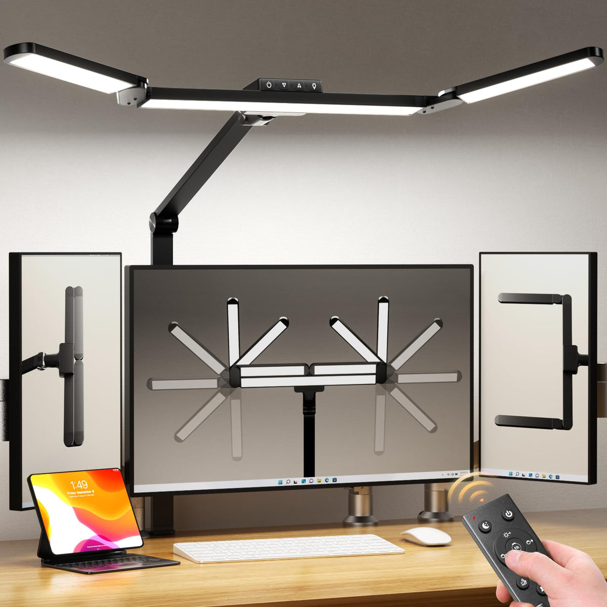 Airlonv LED Desk Lamp with Clamp, 17" Stepless Dimming Light