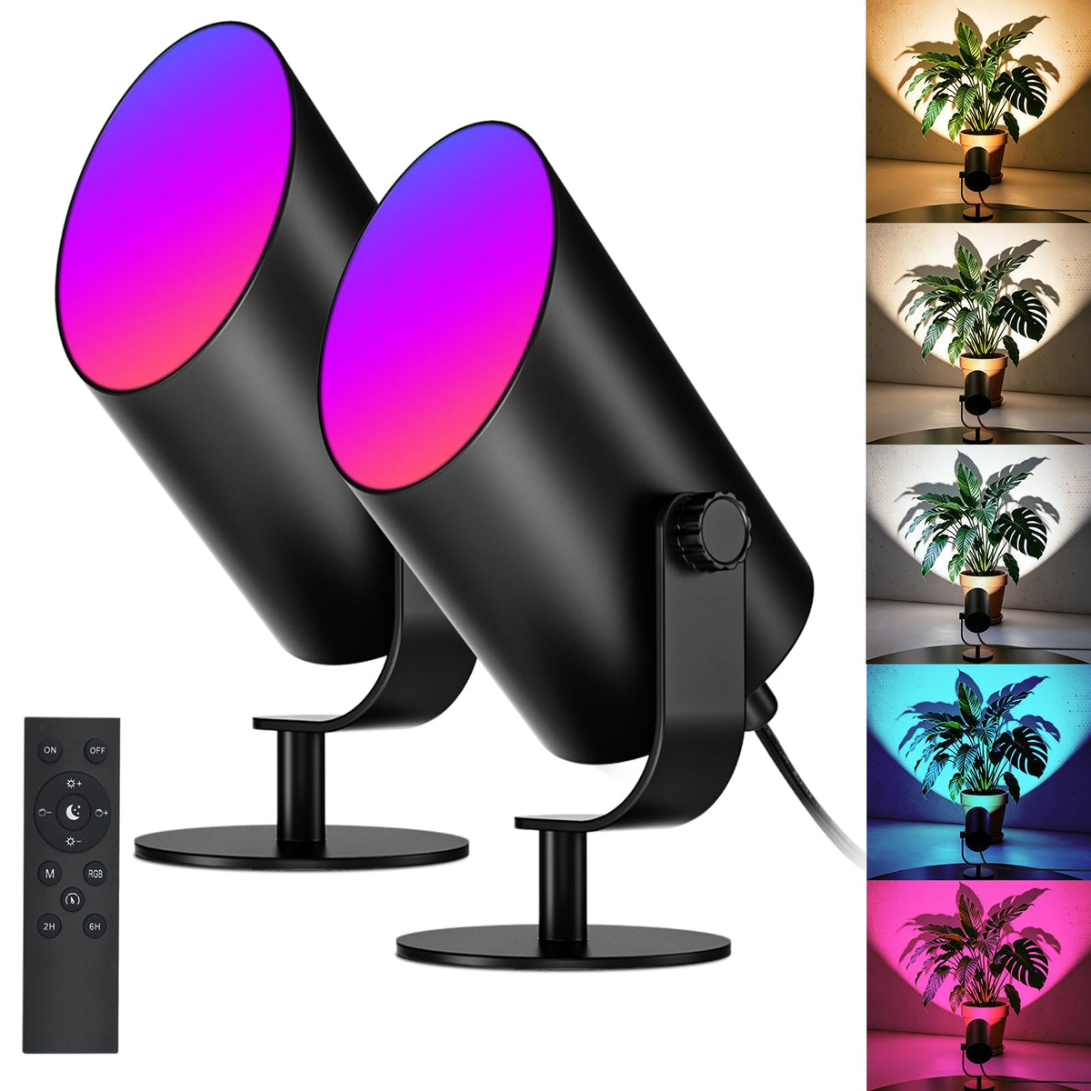 VOLISUN Uplights Indoor, Floor Can Light with 12 RGB Colors and 5 Color Temperatures, Adjustable Angle, Indoor Uplighting with Remote and Timer, Accent Spotlights for Bedroom Plants Art