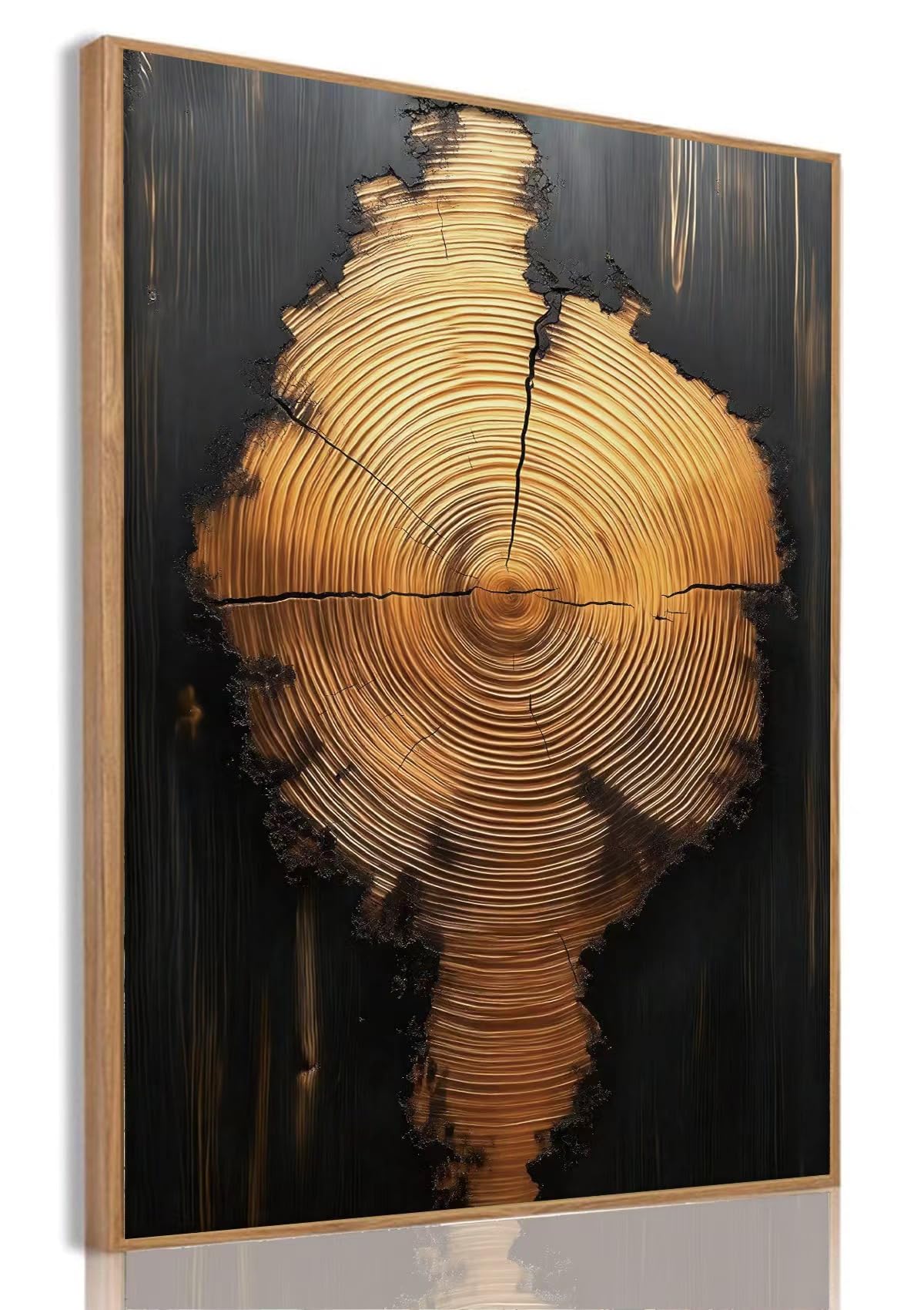 IBHJSART Framed Tree Ring Canvas Wall Art Abstract Colorful Wood Stump Decor Painting Prints Modern Minimalist Pictures Neutral Nature Rustic Farmhouse Living Room Bedroom Bathroom Office