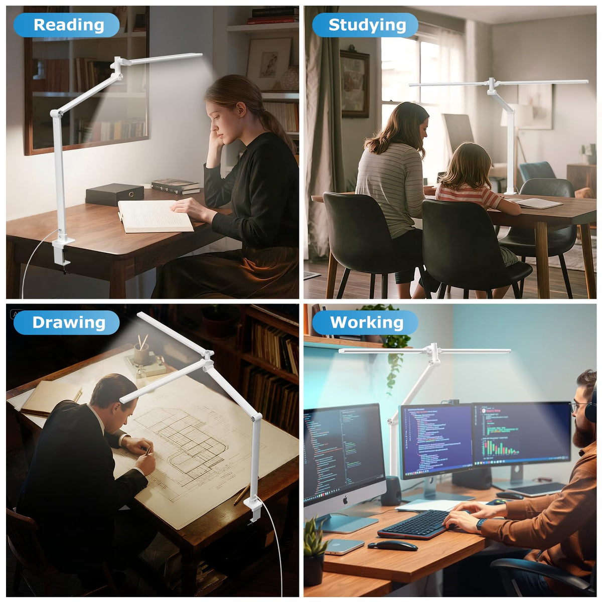 Airlonv LED Desk Lamp with Clamp, 17" Stepless Dimming Light