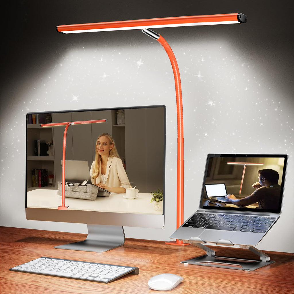 Airlonv LED Desk Lamp with Clamp, 17" Stepless Dimming Light