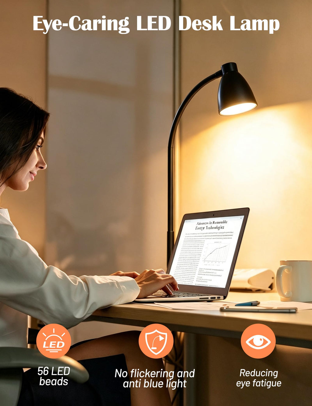 BOHON LED Desk Lamp with USB Charging Port 3 Color Modes Dim Reading Light